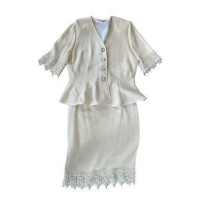 Toula Vintage Knit 2 Pc Skirt and Top Ivory, Beaded Sz 12